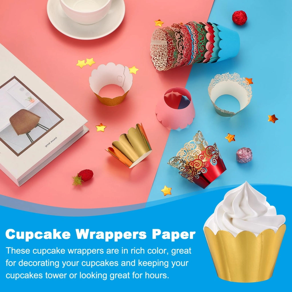 Carta per cupcake, 50 pezzi, color oro, dimensioni 21x8,5x5 cm