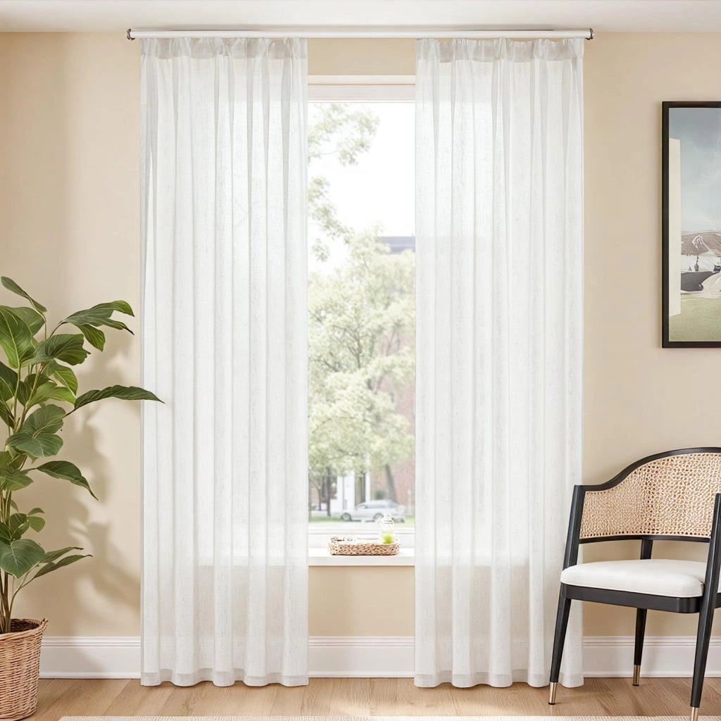Tende a velo, set da 2, 140 x 225 cm, aspetto simile al lino, color beige chiaro