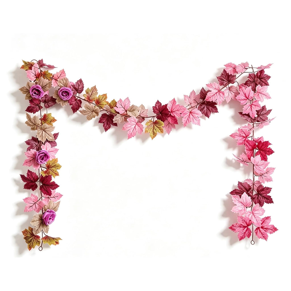 Set di 2 ghirlande autunnali, realizzate con foglie artificiali, lunghezza 100 cm, colore rosa
