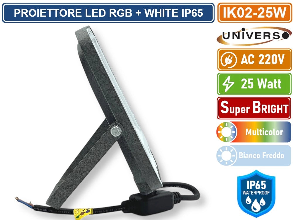 UNIVERSO IK02-25W PROIETTORE FARO LED SMD MULTICOLE RGB + WHITE 25W DA ESTERNO CON TELECOMANDO