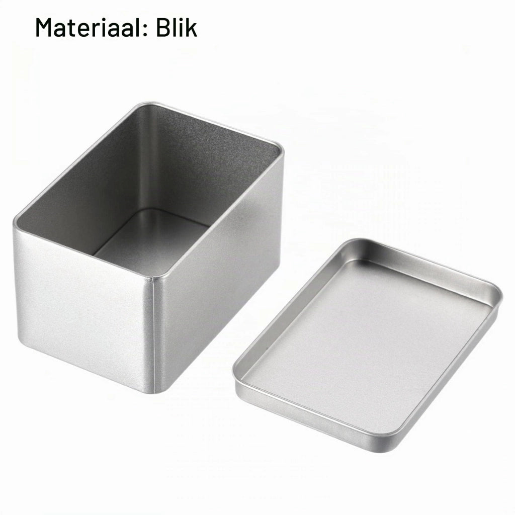 Contenitore in metallo con coperchio, dimensioni 107x73x60 mm, colore argento
