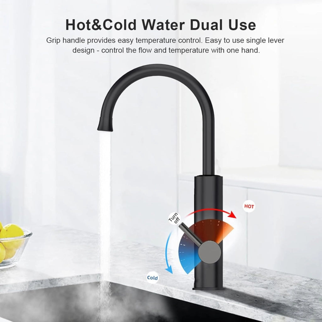 Rubinetto da cucina con resistenza riscaldante integrata, 3200 W, con illuminazione LED, girevole a 360°, colore nero