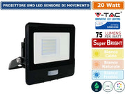 V-TAC VT-128S FARO LED FLOODLIGHT 20W SMD IP65 CHIP SAMSUNG SENSORE MOVIMENTO E CREPUSCOLARE NERO - Colore Luce:Bianco Freddo