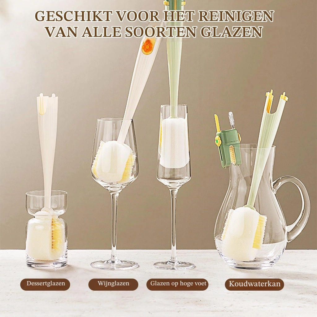 Set di 2 spazzole per bottiglie, 5 in 1, con manico lungo, 30,5 cm