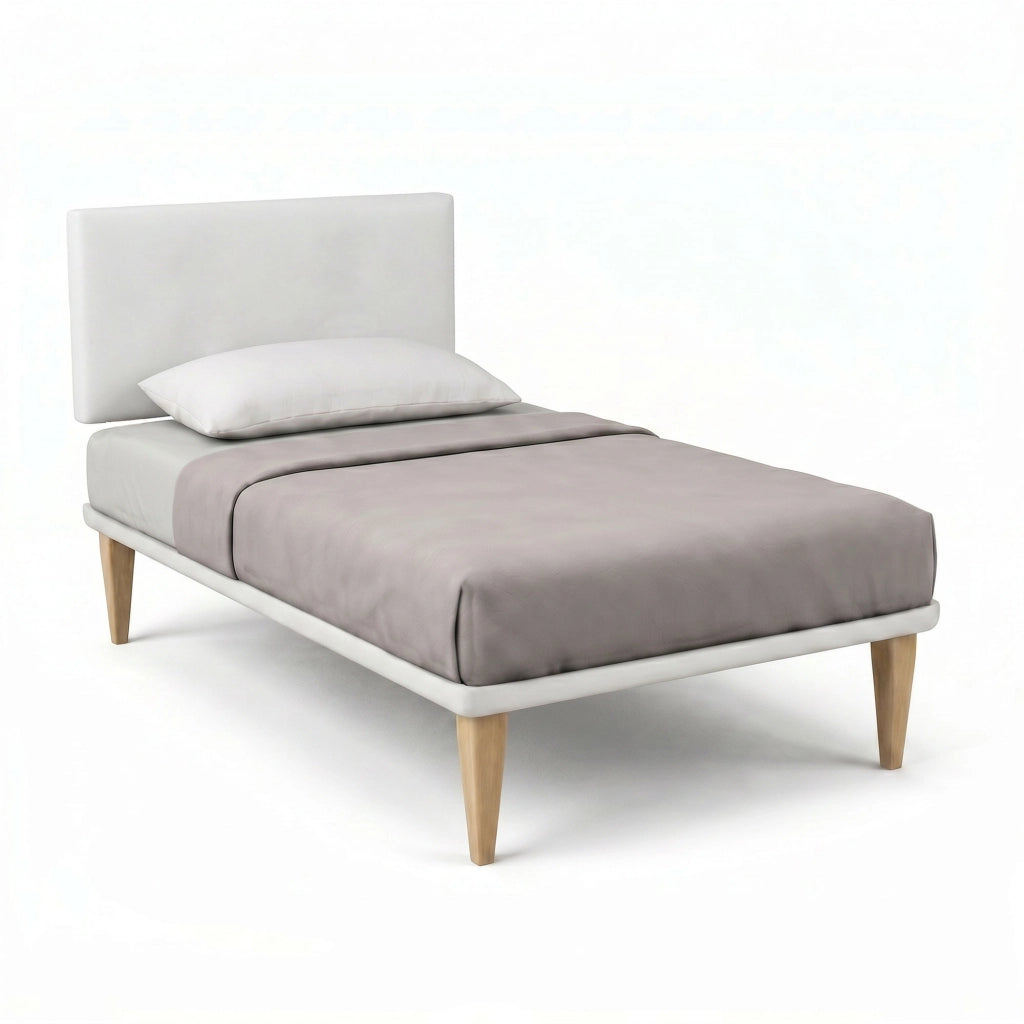 Letto 1 Piazza e Mezza con Rete Rivestita 120x190 cm Similpelle Bianco Tessis Testata Flat