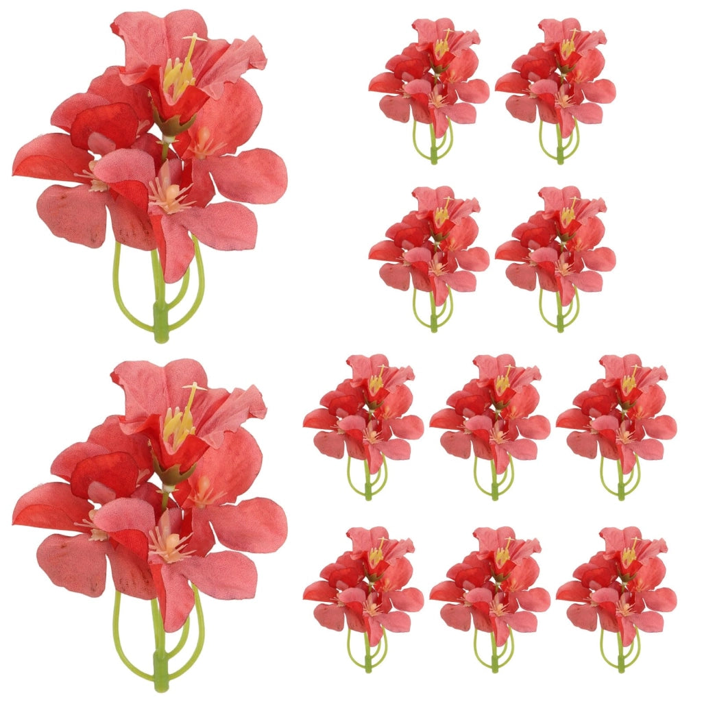 Fiori di orchidea artificiali, 12 pezzi, 8x6 cm, color rosso chiaro