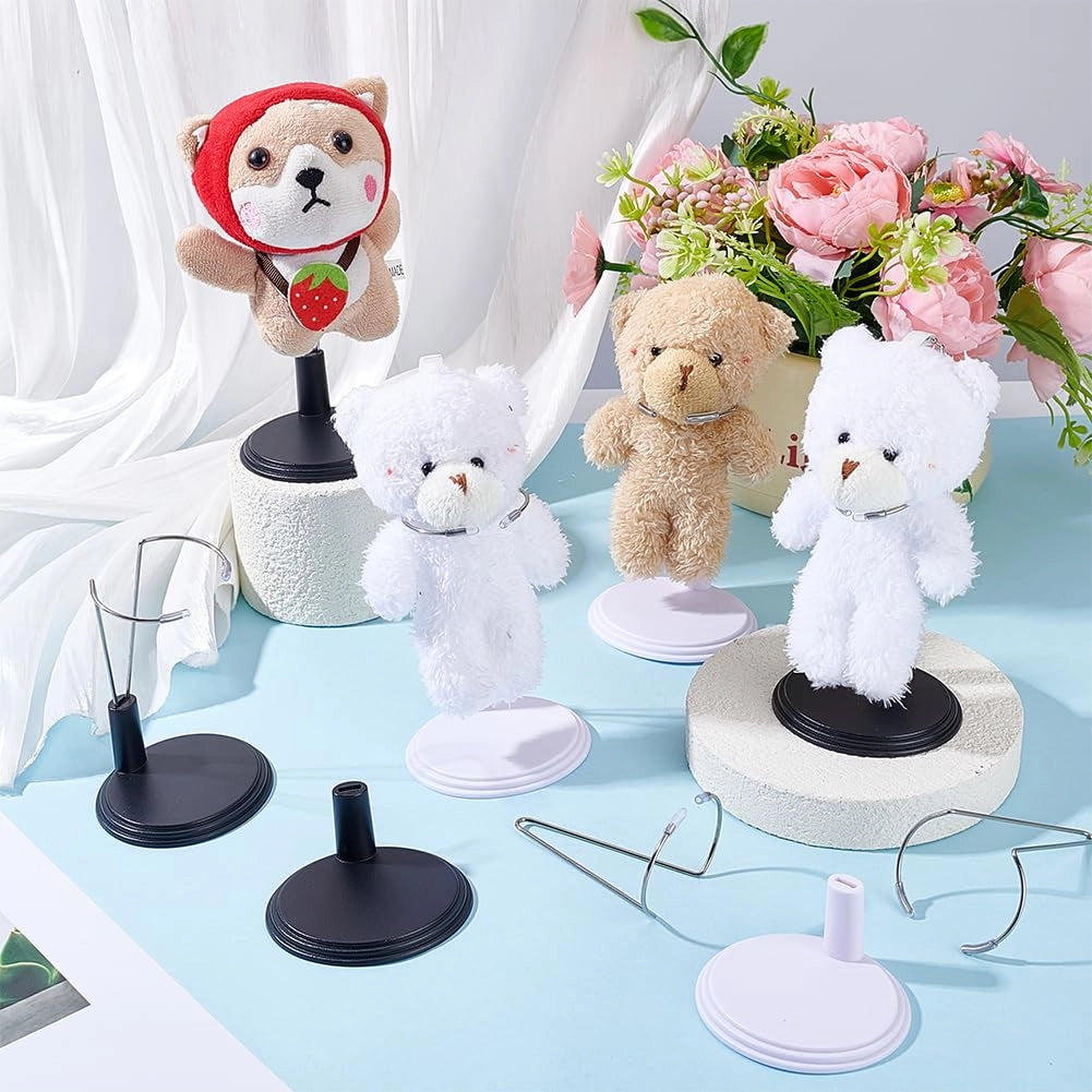 Set di 12 supporti per bambole, in acrilico, colore nero e bianco, con altezza regolabile da 6,5 a 8 cm