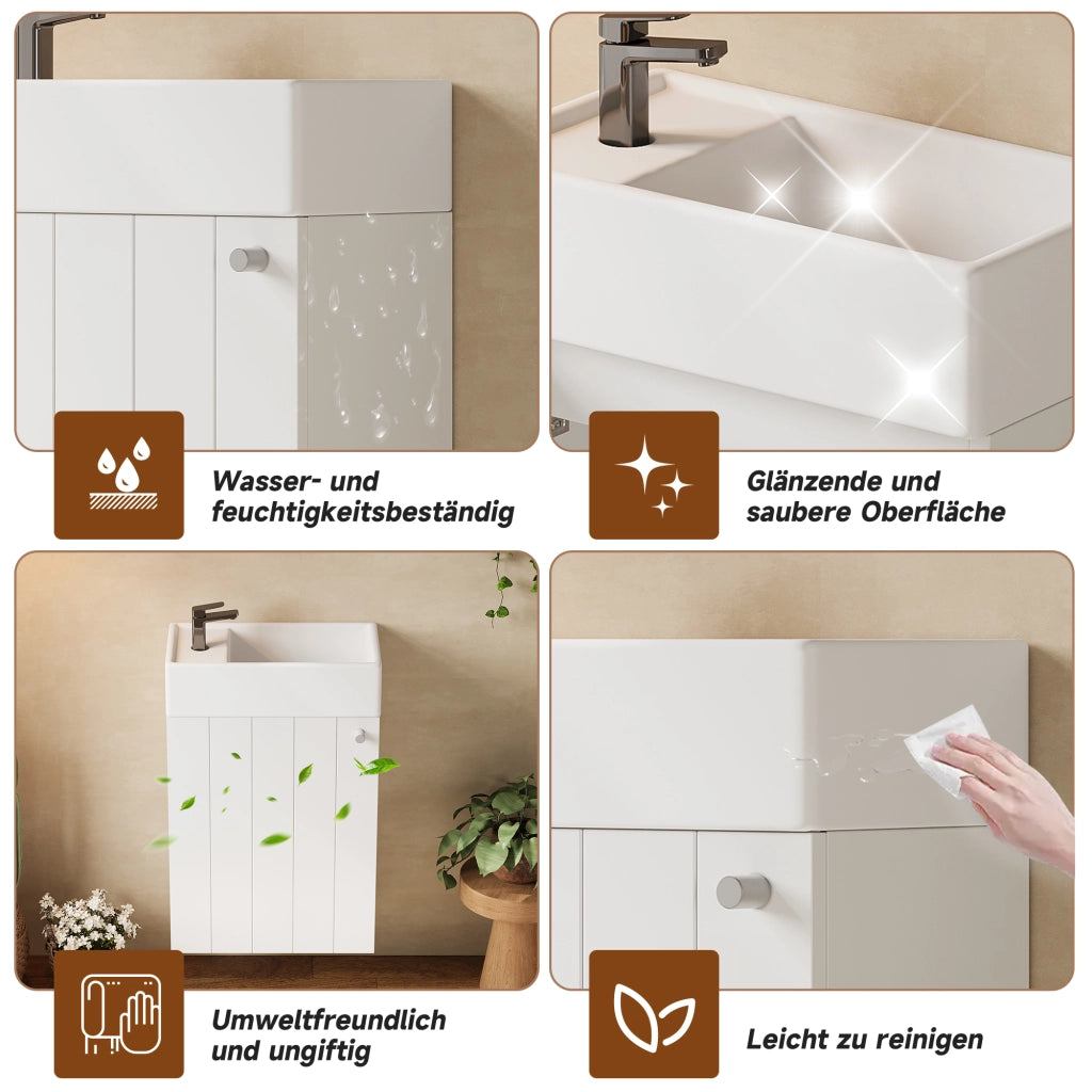 Mobile lavabo sospeso 41 × 23 × 62,5 cm in ceramica e MDF bianco con anta soft close salvaspazio per bagno