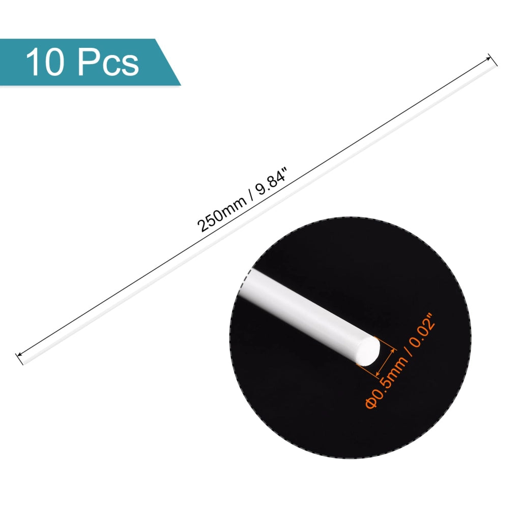 Barre in plastica ABS, 10 pezzi, rotonde, 0,5 mm x 250 mm, colore bianco