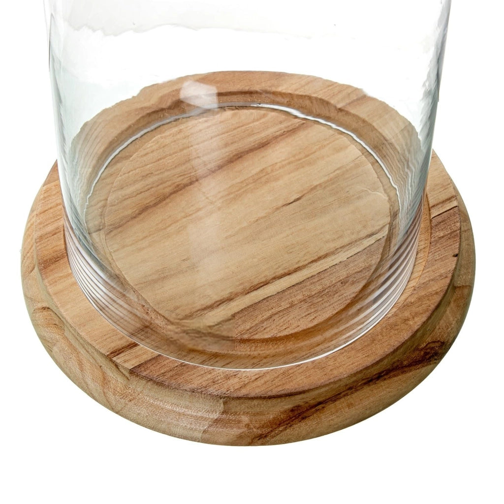 Ventilatore in vetro con base in legno, trasparente/naturale, 19x19x25 cm
