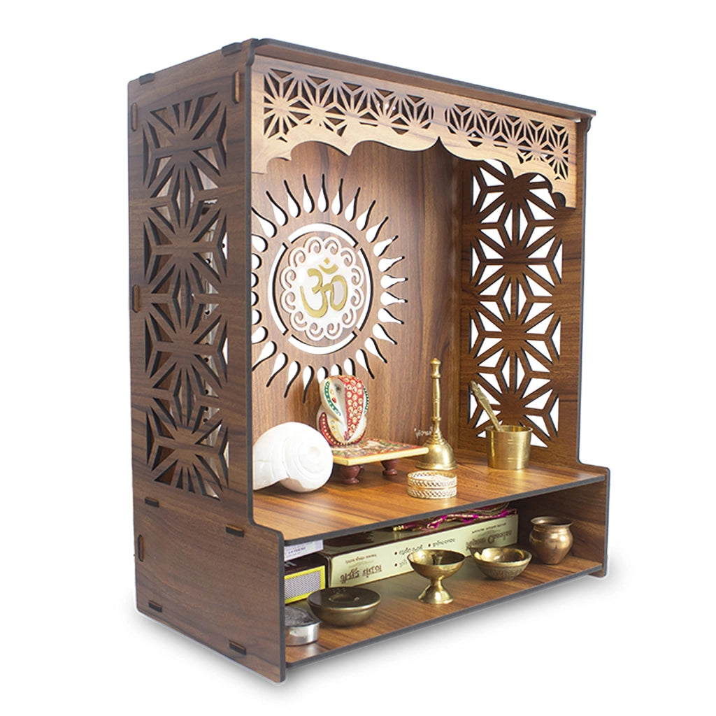 Supporto in legno per puja da montare a parete, con faretto LED, 18x16x8,75 pollici