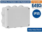 SCATOLA STAGNA DI DERIVAZIONE RETTANGOLARE CON COPERCHIO CON VITI IN METALLO 150X110X70MM CON 10 PASSACAVI IP55 FAEG- FG13405