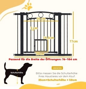 Cancelletto di sicurezza per animali 77 cm regolabile 76-104 cm nero con gattaiola