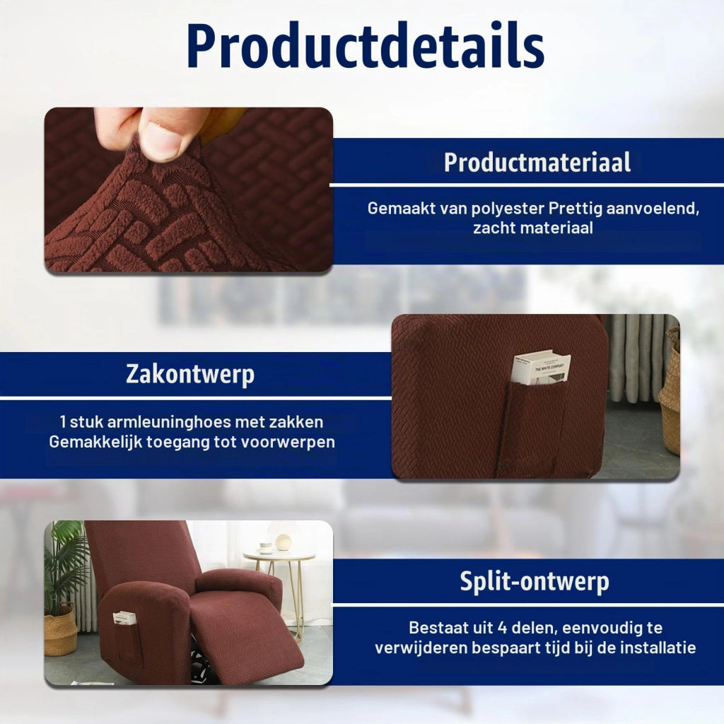 Copertura elastica per poltrona relax, set di 4 pezzi, color marrone scuro