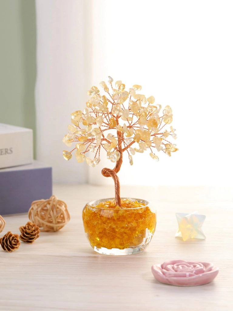 Albero di cristallo di citrino, realizzato a mano, 13 cm, decorazione a forma di albero del denaro
