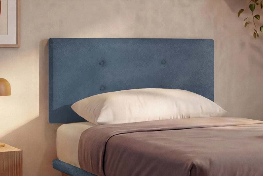 Letto Singolo con Rete Rivestita 80x190 cm Microfibra Blu Tessis Testata Button