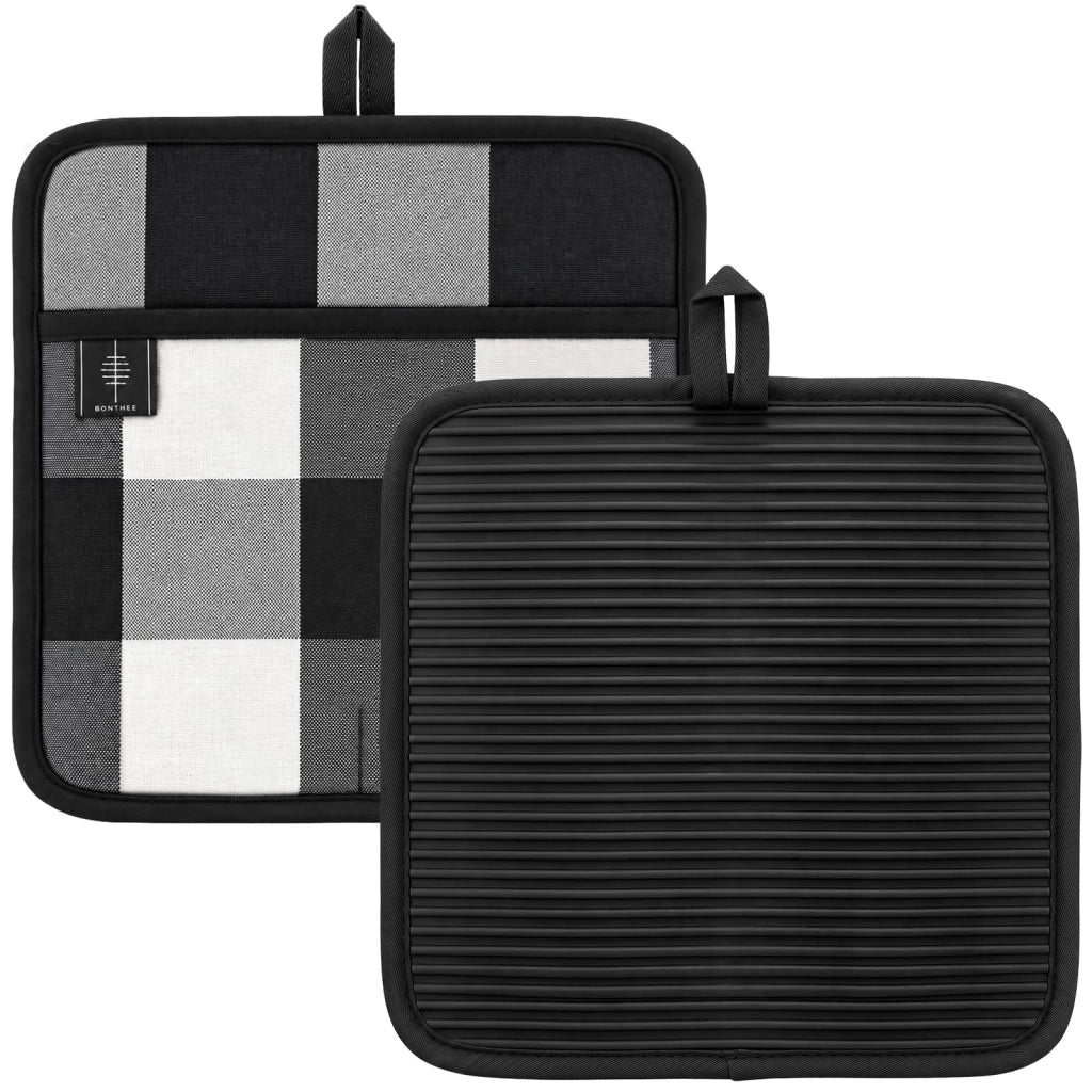 Set di strofinacci in silicone e cotone, 20x20 cm, confezione da 2, colore bianco e nero