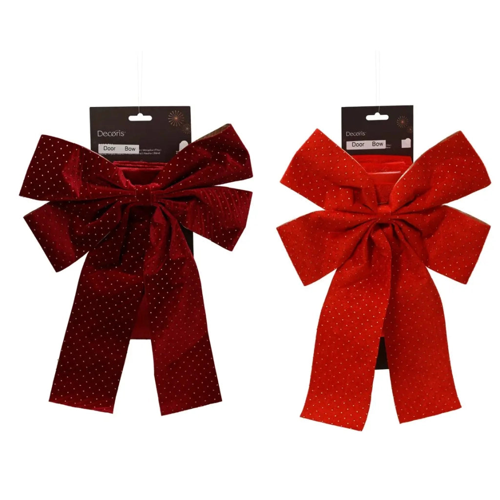 Fiocco natalizio per porta rosso con perline 33 × 5 × H45 cm