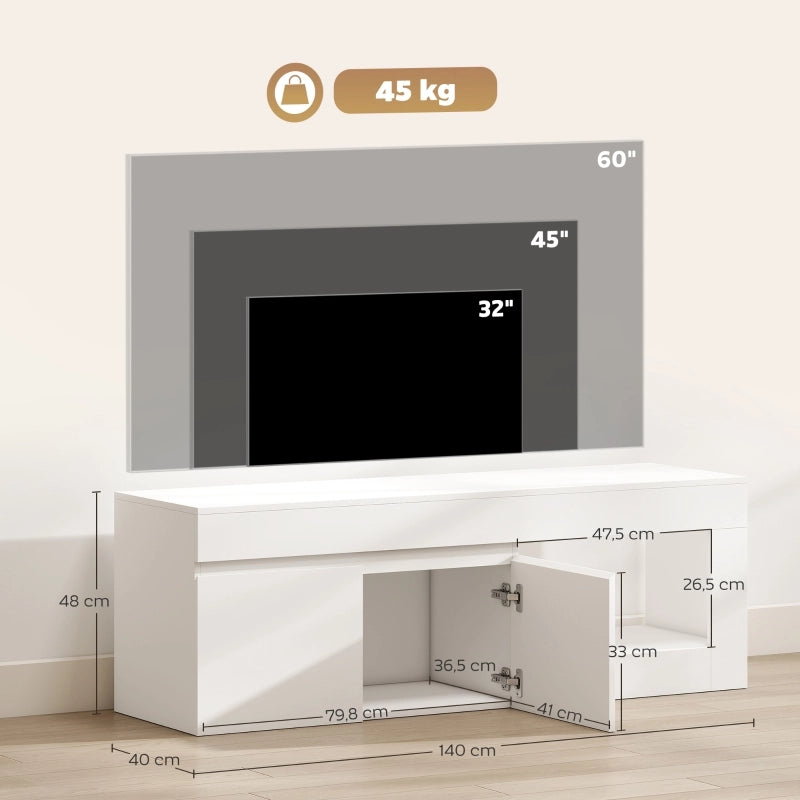Mobile TV con 2 ante ammortizzate e vano aperto - soggiorno - 140x40x48 cm - bianco