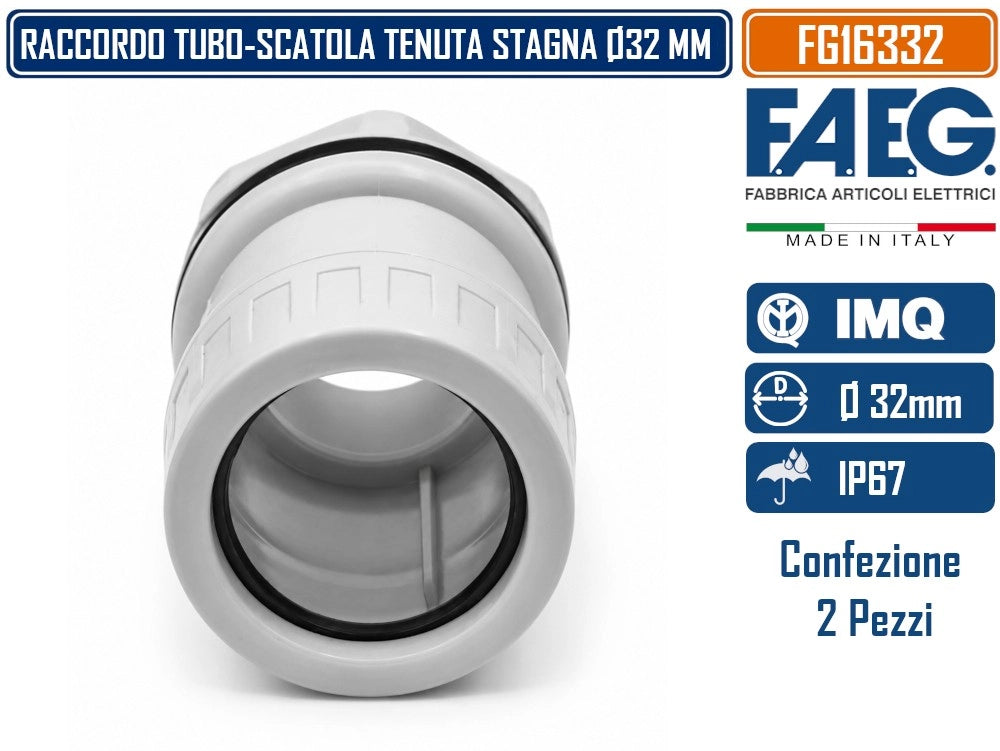 CONFEZIONE 2 PEZZI RACCORDO TUBO - SCATOLA PASSO METRICO M32x1,5 TENUTA STAGNA IP67 PER TUBO RIGIDO Ø 32MM RAL7035