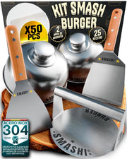 Kit per hamburger smash, in acciaio inossidabile 304, composto da pressa, spatola e accessori, con 25 ricette