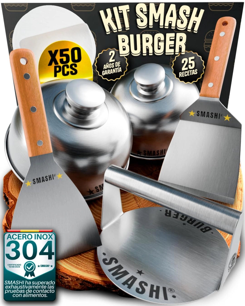 Kit per hamburger smash, in acciaio inossidabile 304, composto da pressa, spatola e accessori, con 25 ricette