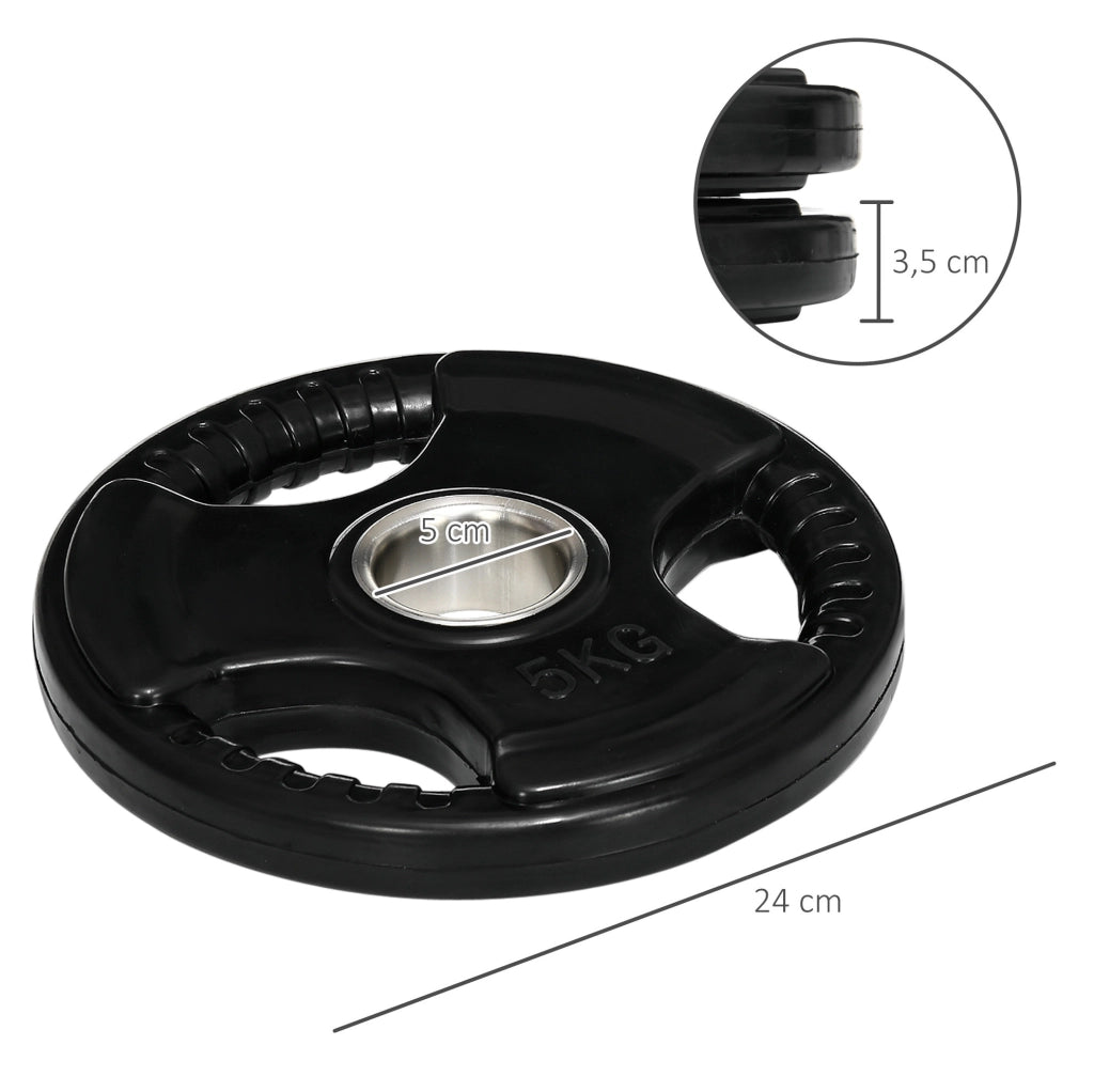 Dischi olimpici da palestra 2 x 5 kg in ferro nero gommato, tri-grip, foro 5 cm