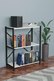 Libreria, 3 ripiani, bianca, 78x30x60 cm, realizzata in legno e metallo