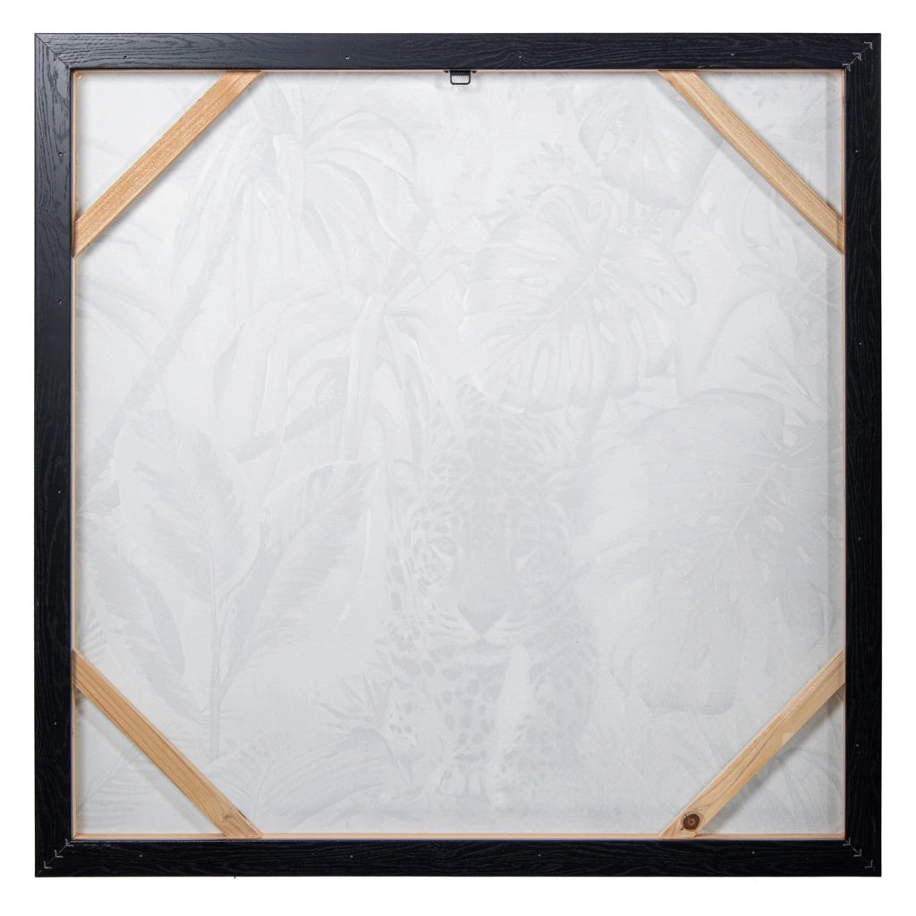 Set di 2 quadri con immagini di leopardi, cornice nera, dimensioni 80x3,5x80 cm