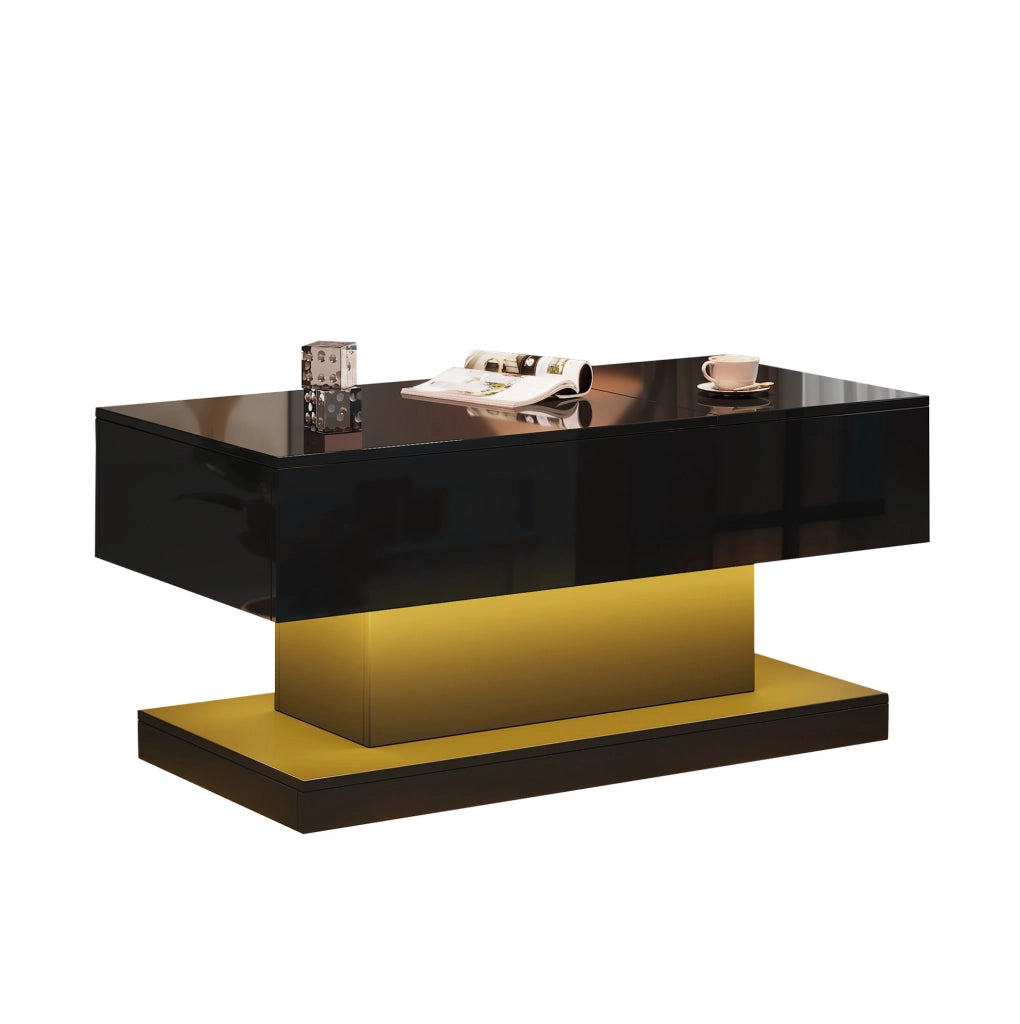 Tavolino elevabile 100x50x45 cm nero con LED e vano contenitore