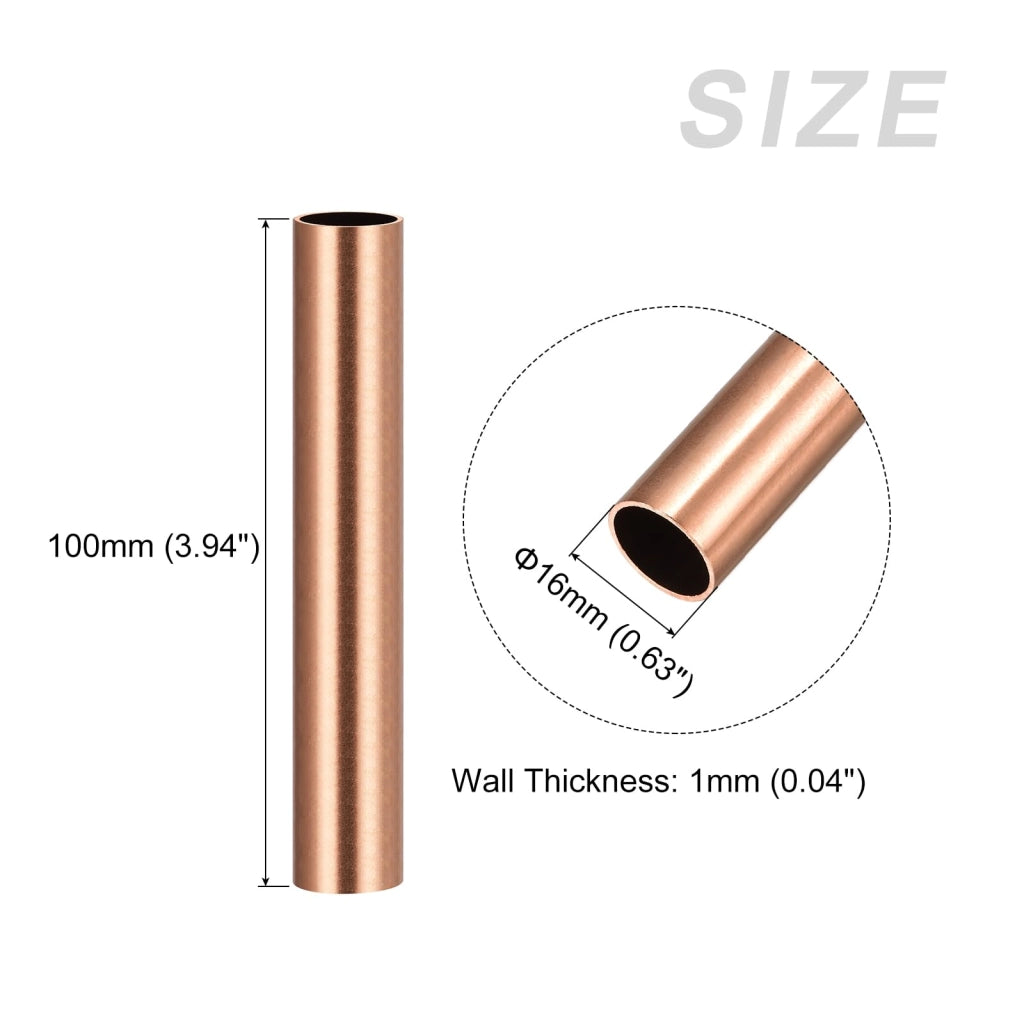 Tubo di rame, diametro 16 mm, lunghezza 100 mm, dritto, spessore della parete 1 mm