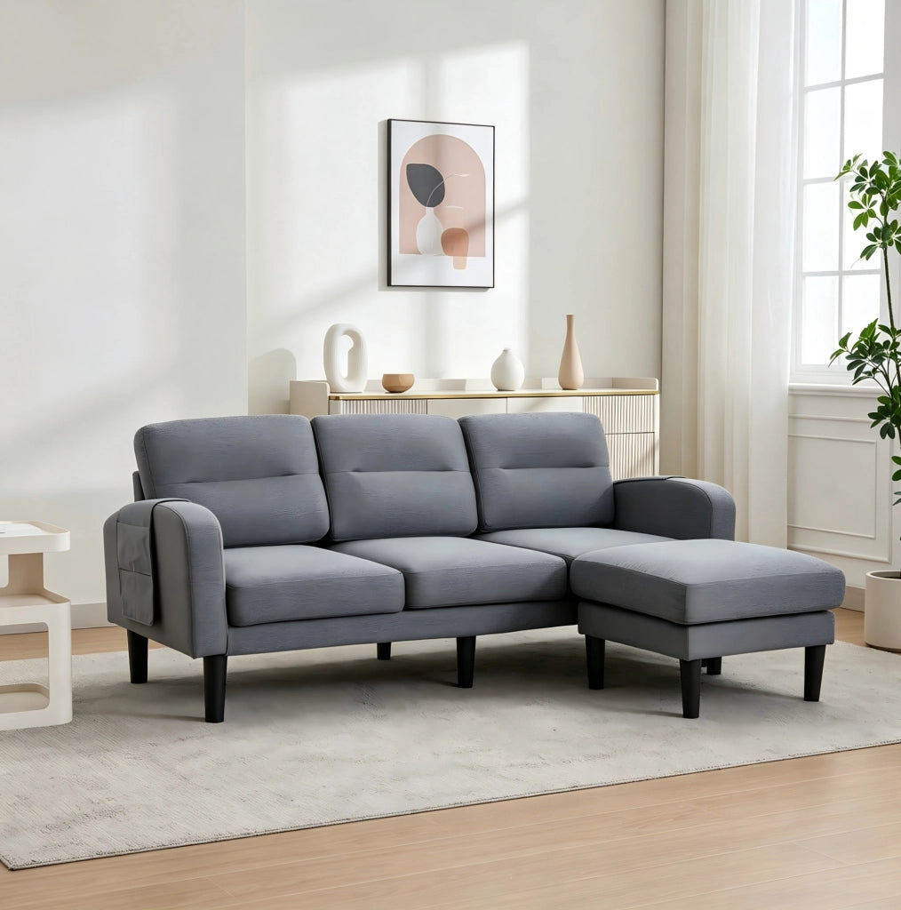 Divano angolare modulare 3 posti con chaise longue 204x136x80 cm; grigio