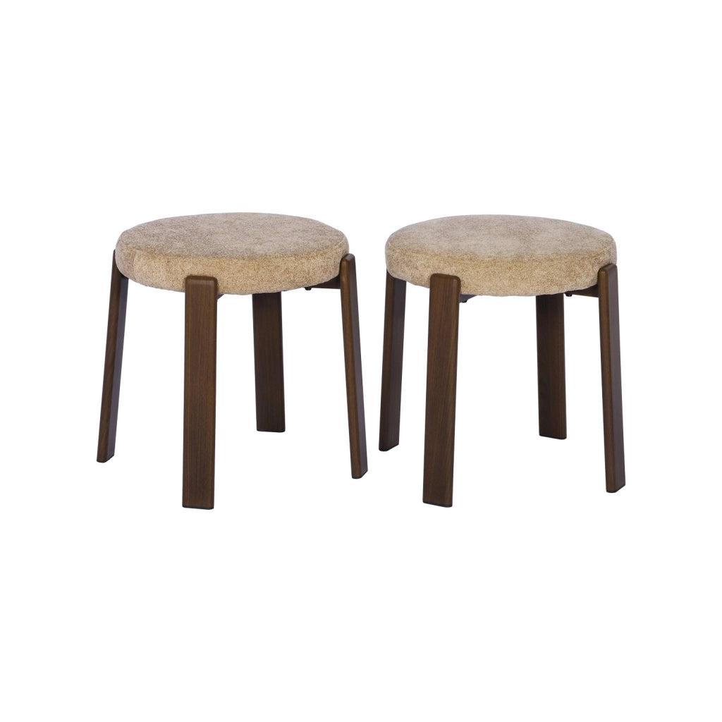 Set di 2 sgabelli vintage in acciaio effetto legno scuro e tessuto