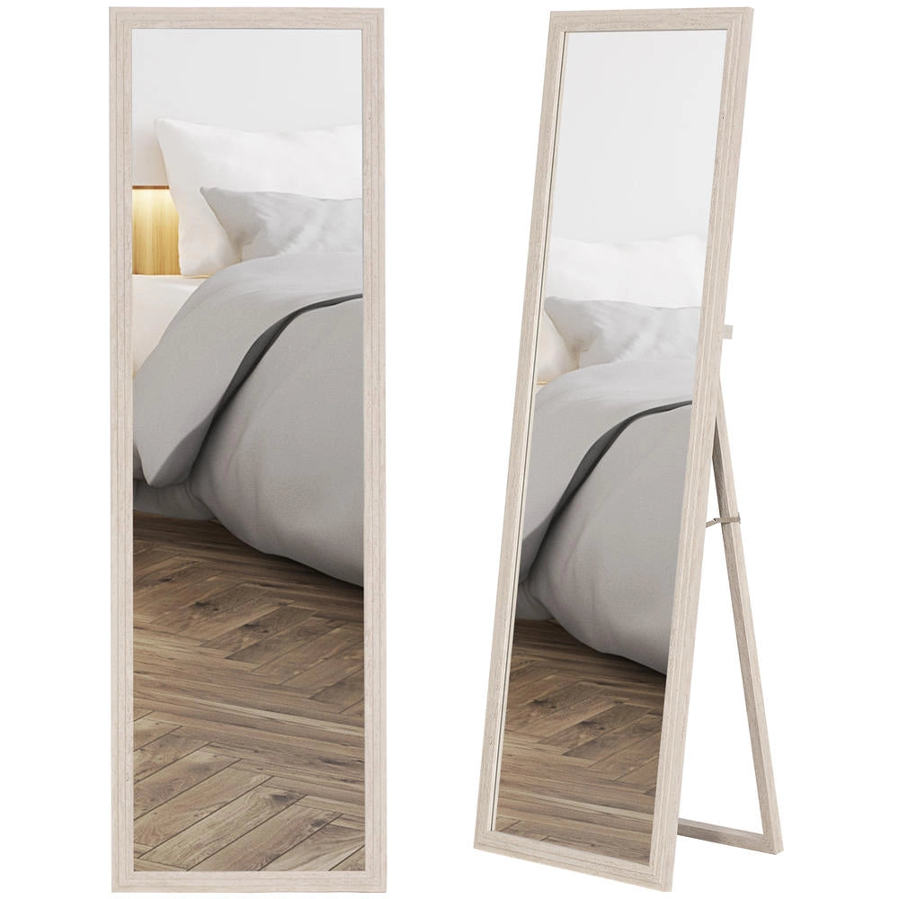 Specchio a figura intera 160 x 50 cm da terra e da parete, rettangolare con cornice, bianco, per camera da letto