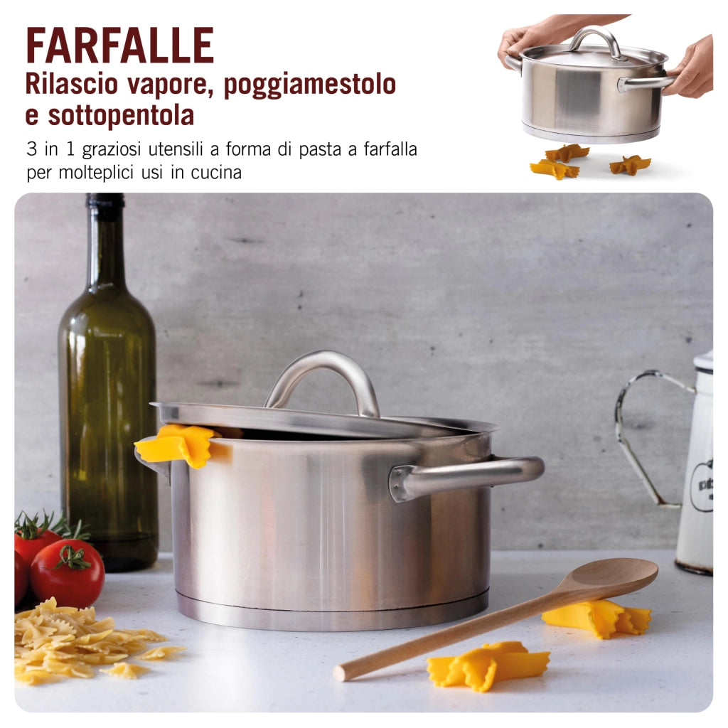 Coperchio universale in silicone 3-in-1, con funzione di supporto per cucchiai e sottobicchiere, motivo "Farfalle", set da 3