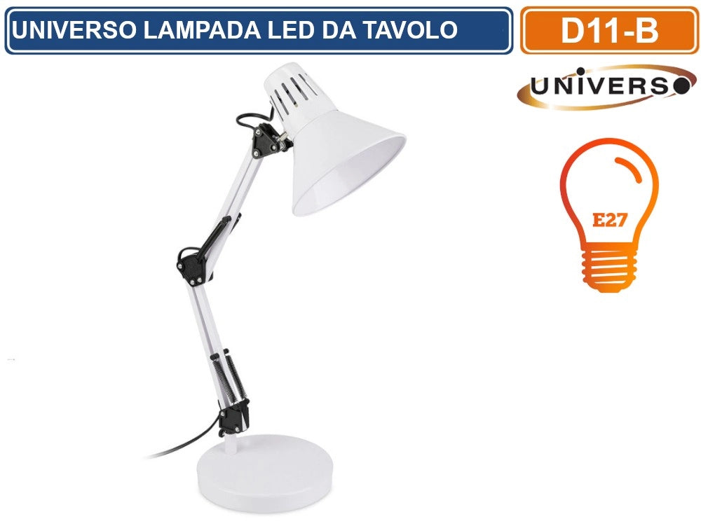 LAMPADA DA SCRIVANIA IN METALLO CON BRACCIO SNODABILE ED ORIENTABILE ATTACCO E27 COLORI ASSORTITI - Colore Struttura:Nero