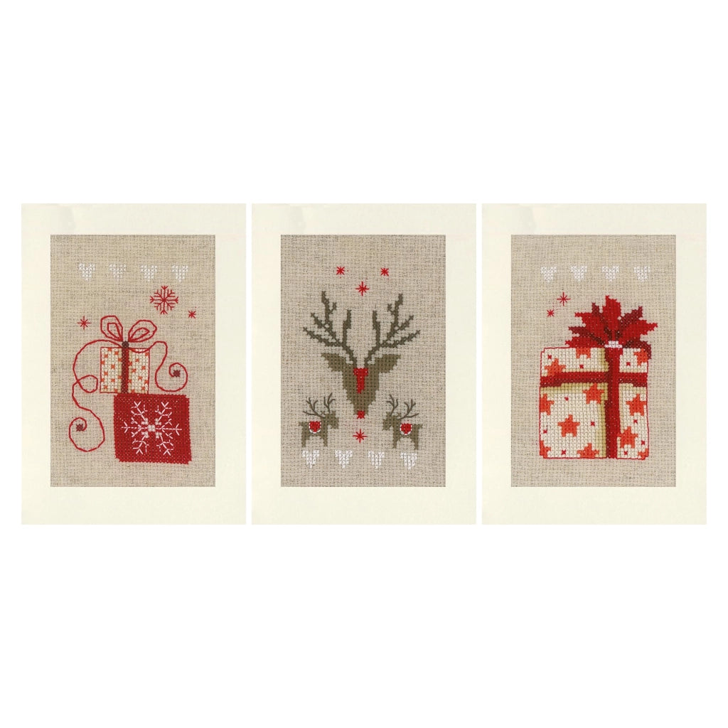 Set di biglietti da collezione con ricami a punto croce, confezione da 3, dimensioni 10x15 cm, tema natalizio