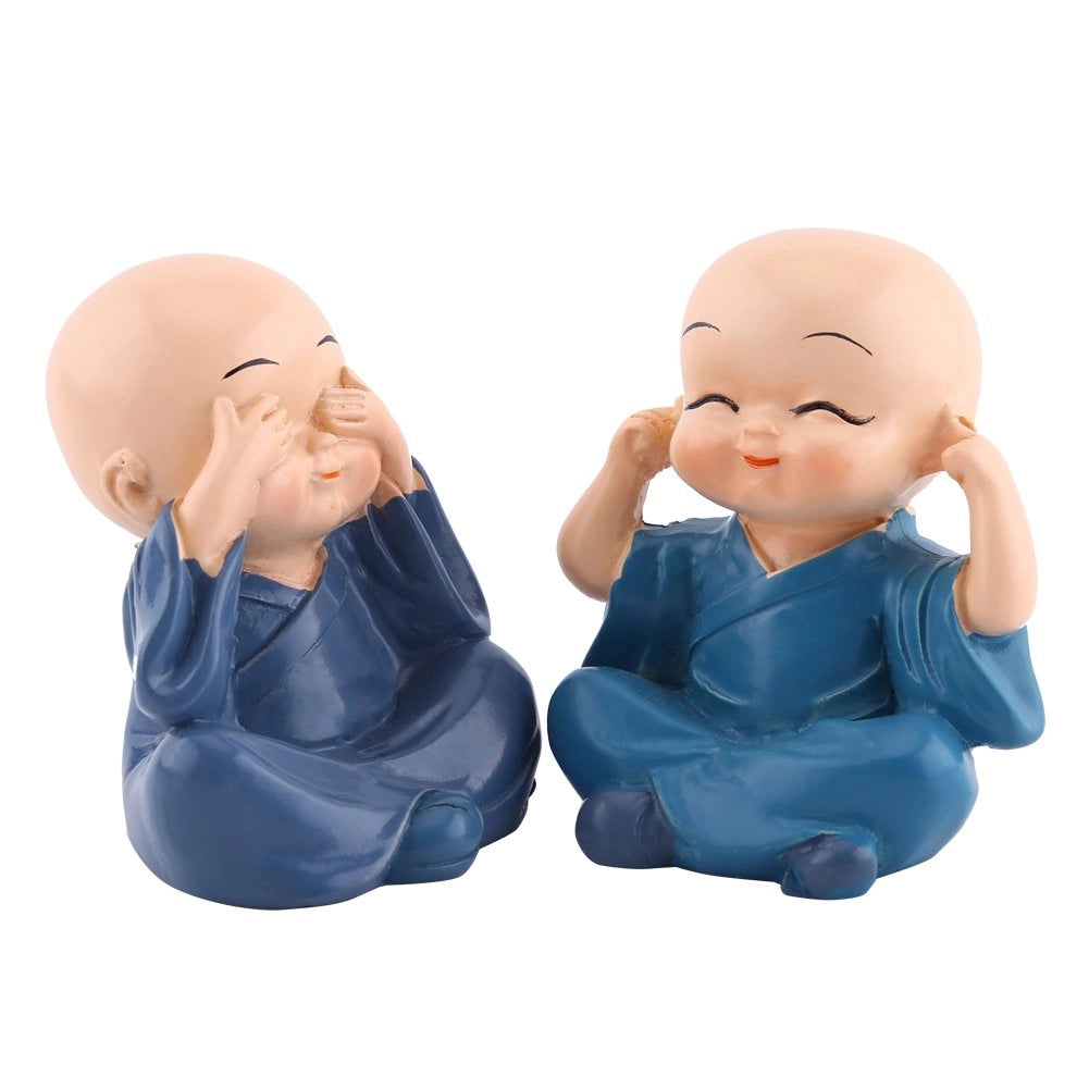 Set di 4 figure in resina raffiguranti Buddha e monaci, alte 6 cm, simbolo di fortuna e prosperità