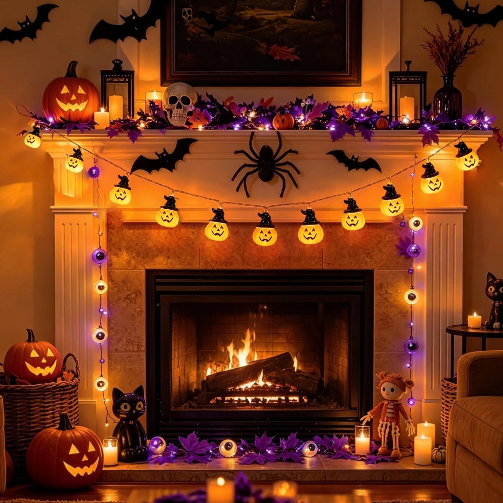 Catena luminosa a tema Halloween, lunghezza 2,3 metri, 20 LED, alimentazione a batteria, impermeabile