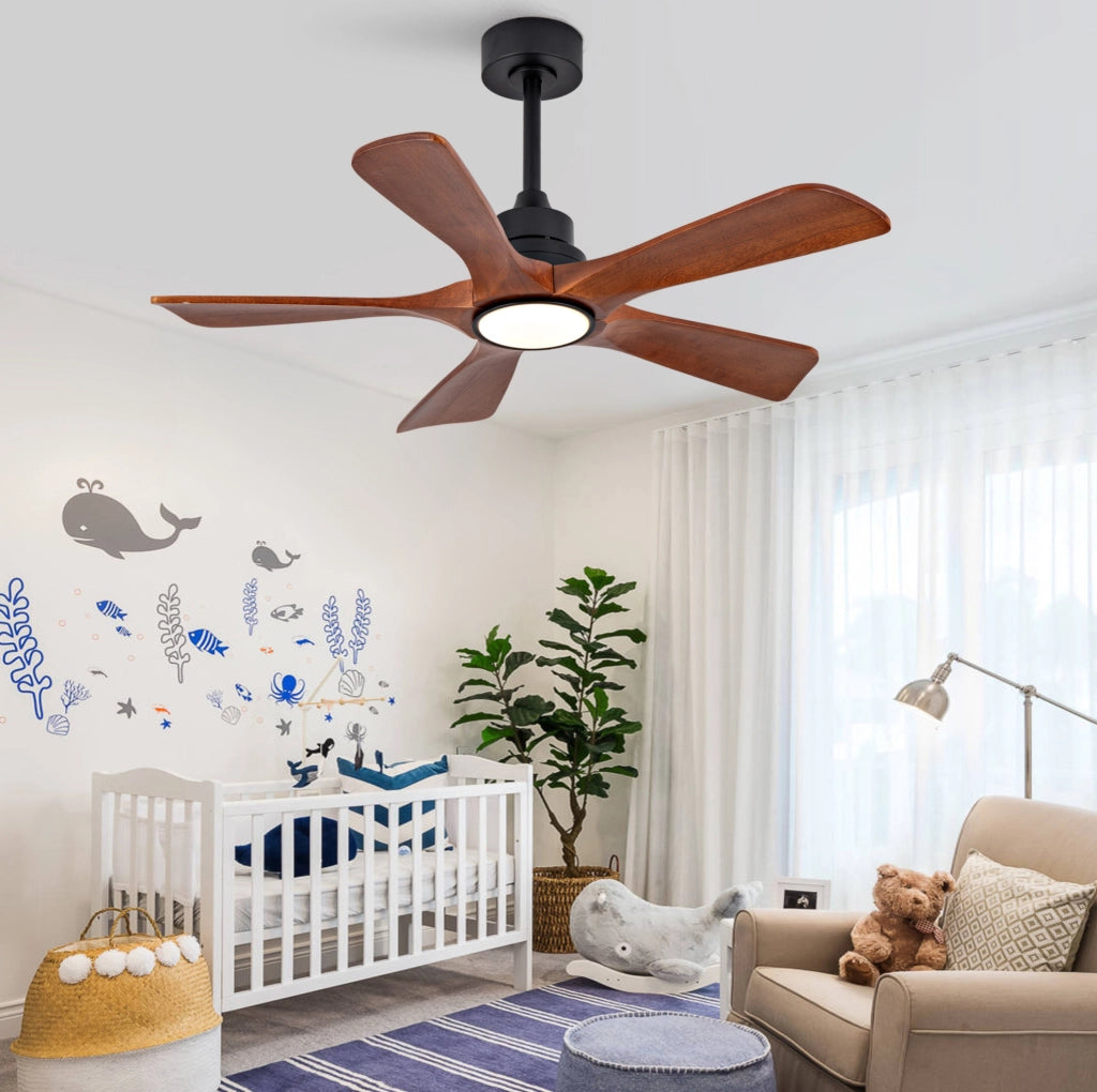 Ventilatore da soffitto da 106,6 cm con luce e telecomando, nero/noce, per soggiorno