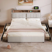 Letto matrimoniale 140x200 imbottito in lino con 4 cassetti