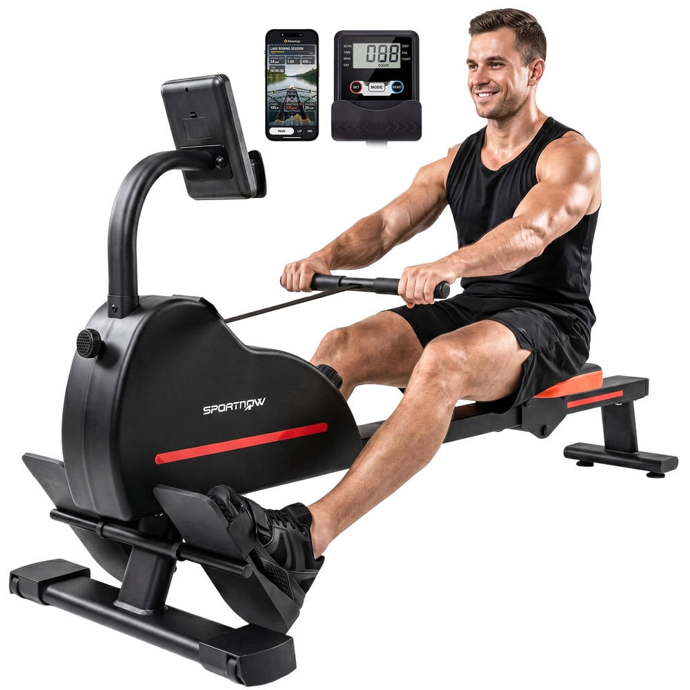 Vogatore Magnetico da Casa Bluetooth per Kinomap e Zwift 16 Livelli di Resistenza Attrezzo Fitness 135x42x72cm Rosso
