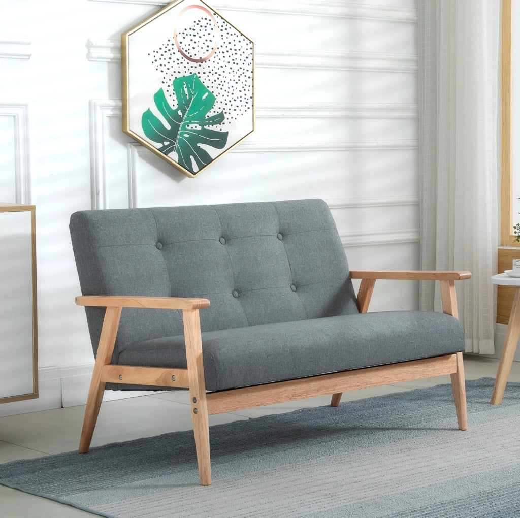 Divano 2 posti 115x66,5x73 cm in lino grigio scuro, design compatto