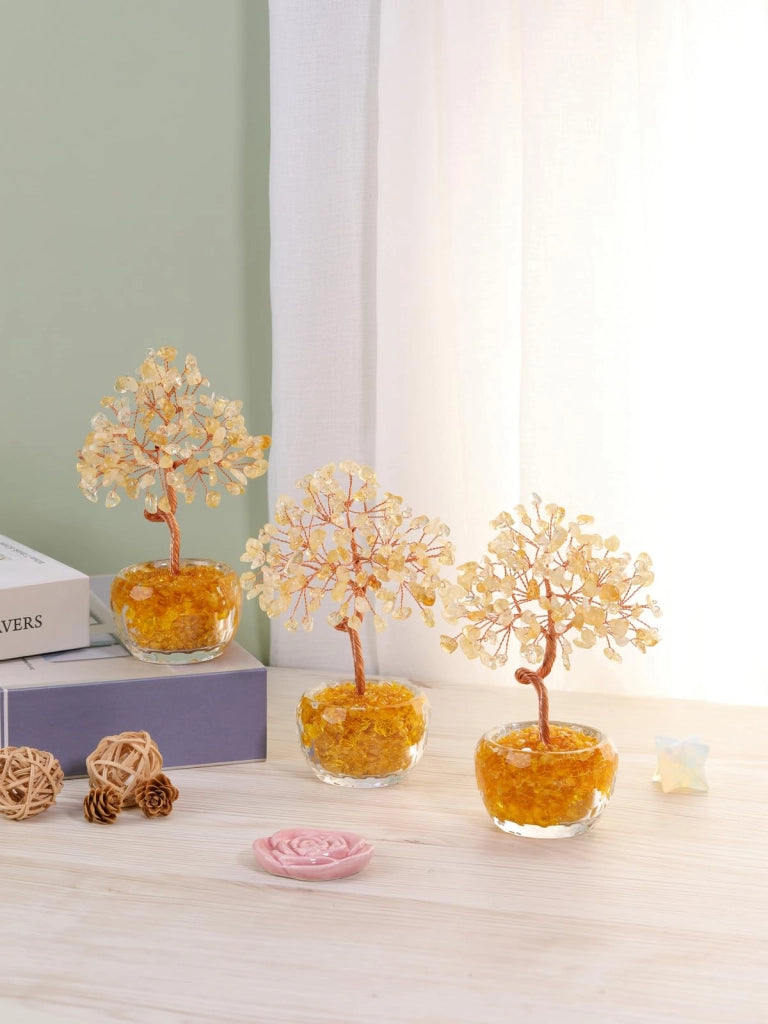 Albero di cristallo di citrino, realizzato a mano, 13 cm, decorazione a forma di albero del denaro