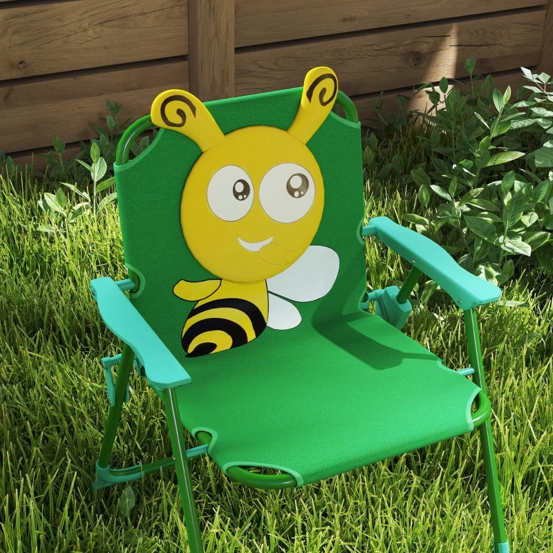 Set mobili da giardino per bambini, tavolo, sedie e ombrellone, design ape, verde e giallo