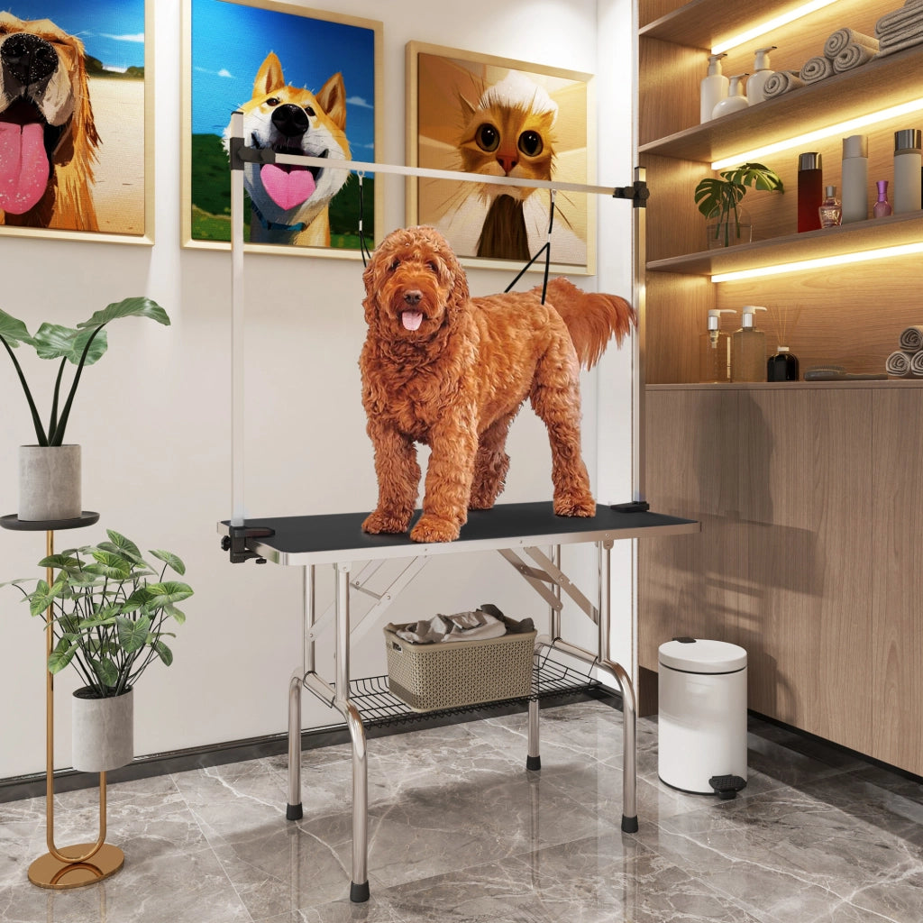 TAVOLO da toelettatura per cani regolabile in altezza 107x60x170 cm nero