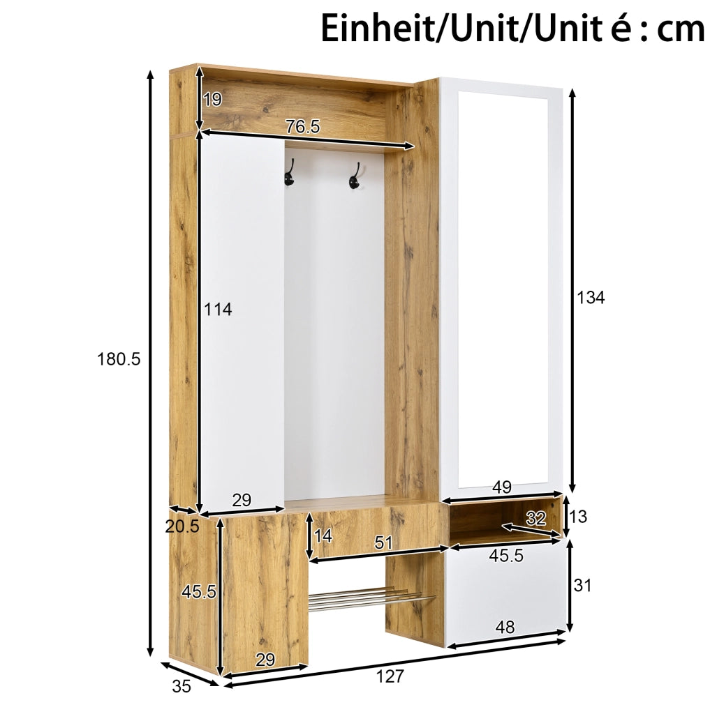 Mobile ingresso in MDF con specchio, scarpiera e guardaroba