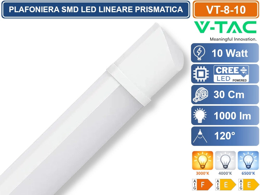 V-TAC VT-8-10 TUBO LED PRISMATICO PLAFONIERA 10W LAMPADINA 30CM SMD CHIP CREE - Colore Luce:Bianco Naturale
