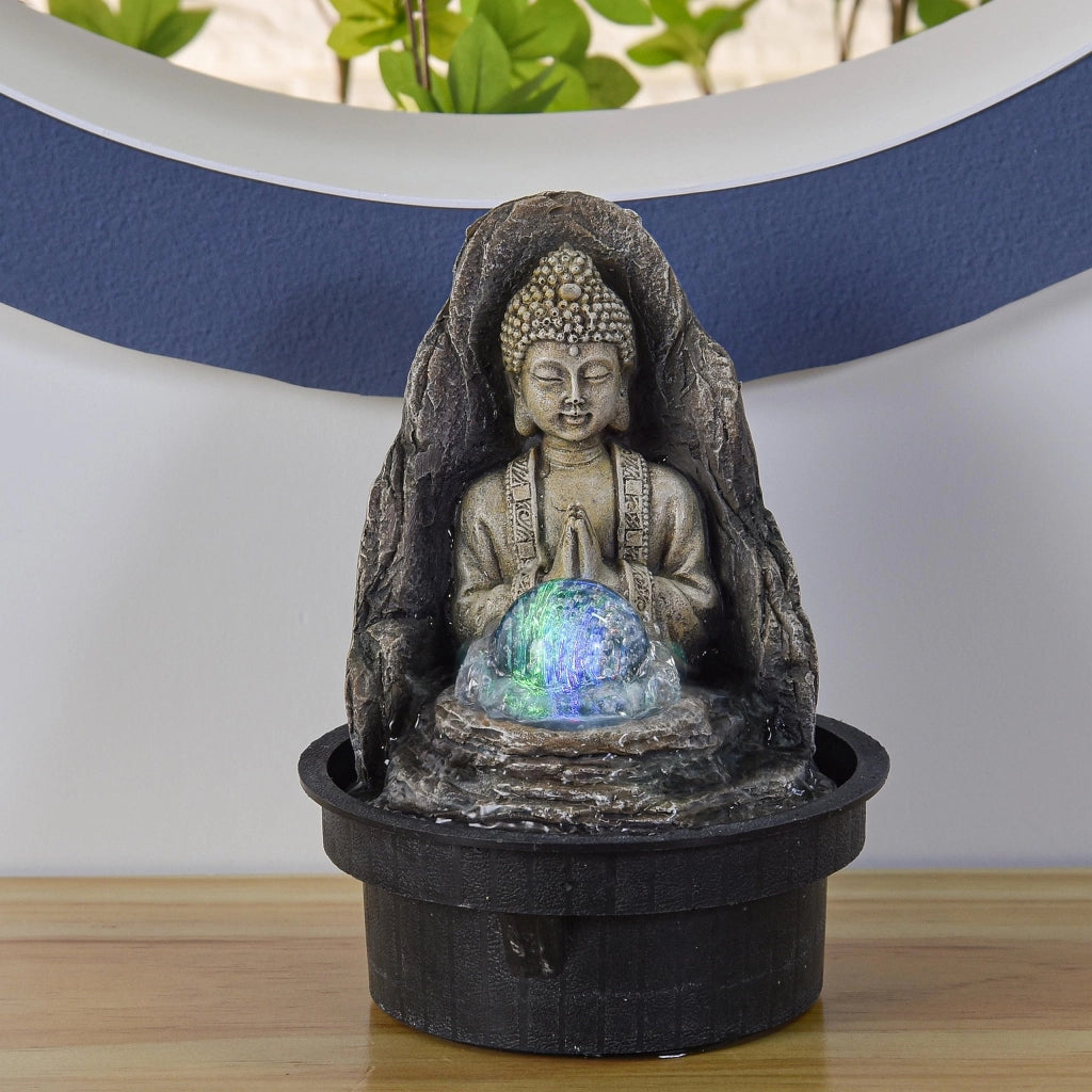 Fontana da tavolo Zen con illuminazione a LED, beige/marrone, altezza 18 cm