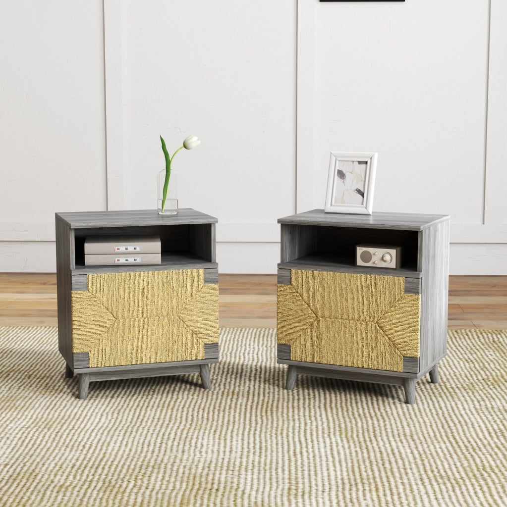 Set di 2 comodini grigi 48x35x58 cm in legno con ripiano regolabile